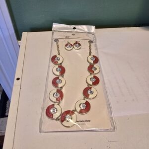 Elegant Red and Cream Necklace and Earring Set